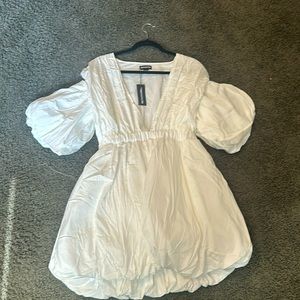 pretty little thing White Puff Sleeve Puffball Hem Shift Dress